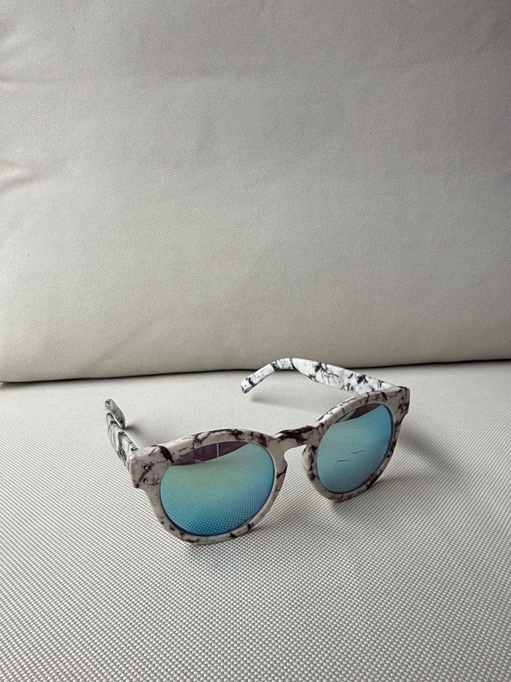 Quay Australia Marble White Frame Sunglasses with Blue Mirrored Lenses